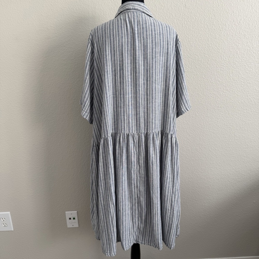 Nordstrom Rack XXL Linen Blend Dress Coastal Summer Midi Striped Beach Lagenlook - Picture 7 of 8